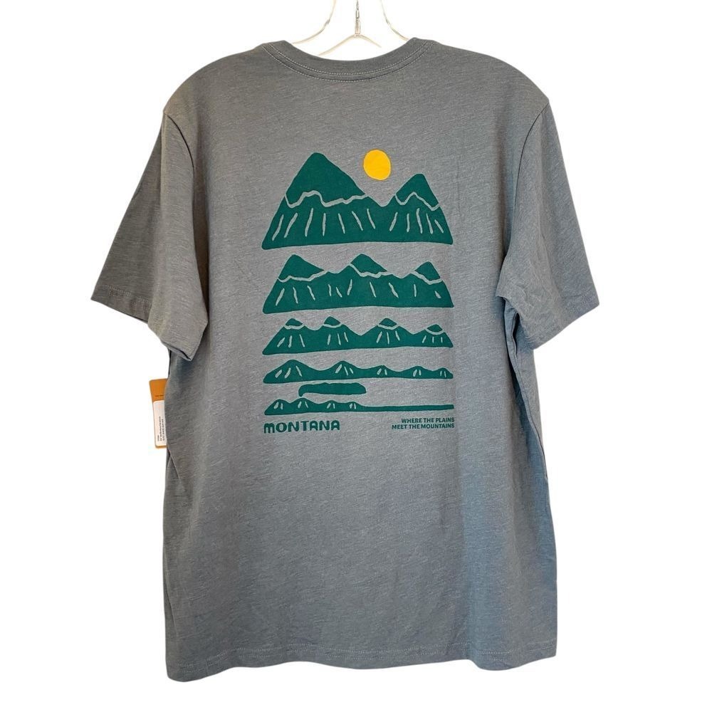 REI NEW Montana Elevations Short Sleeve Graphic‎ Tee T-Shirt Grey Unisex Medium